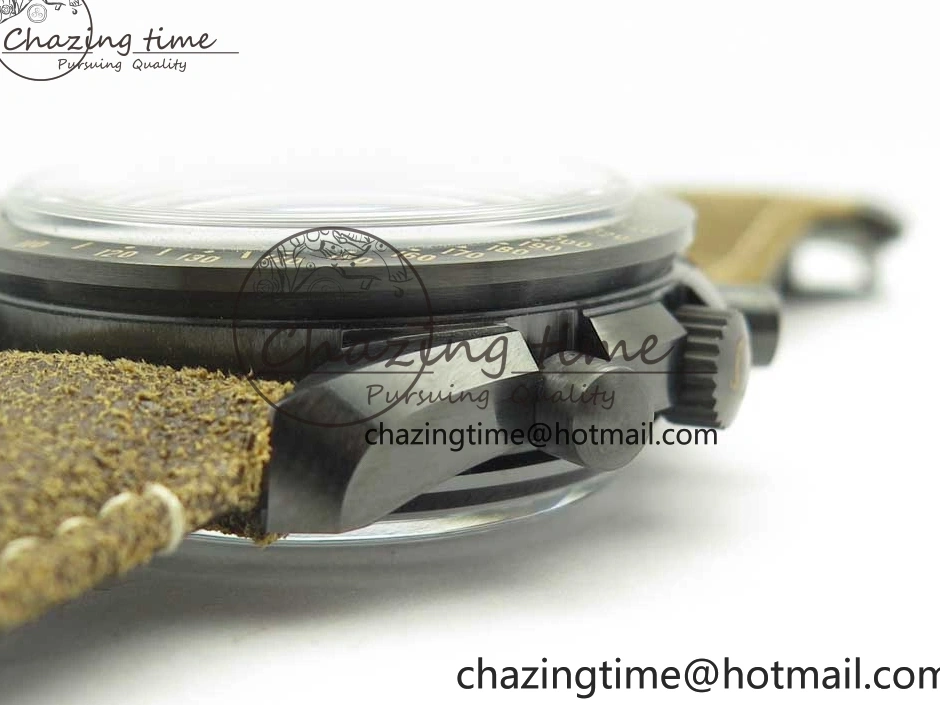 0118 SmoothTexture Speedmaster “Dark Side of The Moon” Real Ceramic OMF 1:1 Best Edition Vintage Black on Brown Leather Strap A 7975